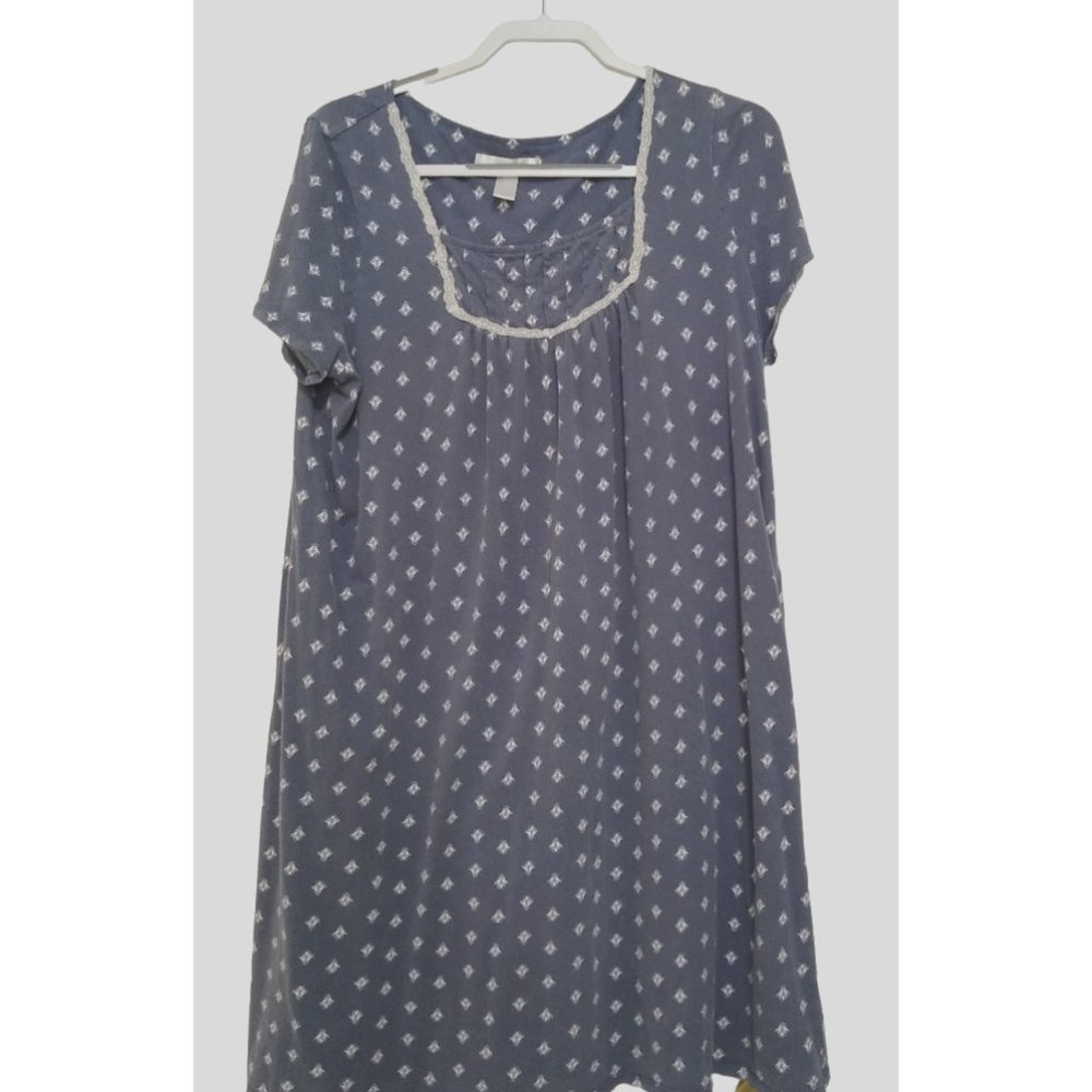 WOMEN'S ADONNA PRINT Gray Cotton NIGHTGOWN SIZE Large - Looks Vintage